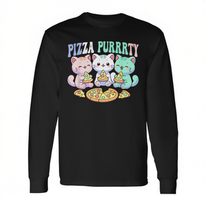 T-shirt à manches longues avec chatons mignons kawaii mangeant de la pizza Purrrrty Pastel - Product Image 2