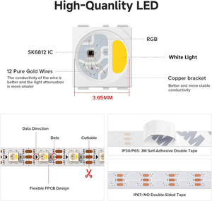 <span class=keywords><strong>Bande</strong></span> <span class=keywords><strong>lumineuse</strong></span> <span class=keywords><strong>LED</strong></span> RGBW à pixels individuels adressables BTF-LIGHTING homologuée UL 5V SK6812 IC 30 60 144 <span class=keywords><strong>LED</strong></span>, 4 couleurs en 1 <span class=keywords><strong>LED</strong></span> - Product Image 2