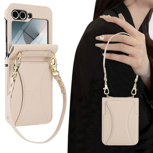Étui de téléphone porte-carte pour <span class=keywords><strong>Samsung</strong></span> Z <span class=keywords><strong>Flip</strong></span> 7 6 5 4 <span class=keywords><strong>3</strong></span> PC étui pliant <span class=keywords><strong>coque</strong></span> rigide Funda couverture arrière Mobile avec lanière - Product Image 4