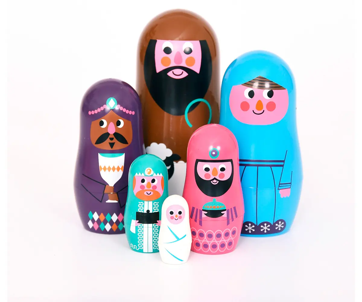 Matryoshka babooshka matrioshka tối truyền thống bức tranh Búp Bê Nga làm tổ bằng gỗ 7 PCS 5 pcs màu xanh tưởng tượng gỗ Inflatable