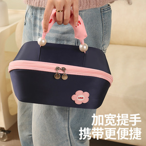 Trousse de maquillage portable Beilian avec fermeture éclair et poignée pour le rangement des soins de la peau et des rouges à lèvres, marron avec orange clair - Product Image 3