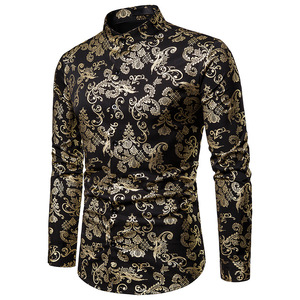 ファンシーとトレンディ長袖シャツカジュアルゴールド花柄男性 - Product Image 4