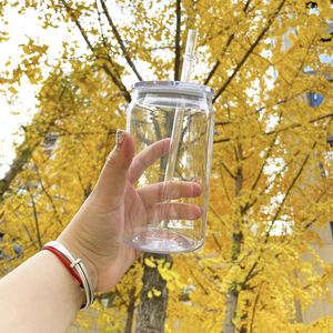 Verres à boire élégants et recyclables, tasses à café en acrylique, verres à bière en plastique de 16 oz avec couvercle en PP et paille - Product Image 1