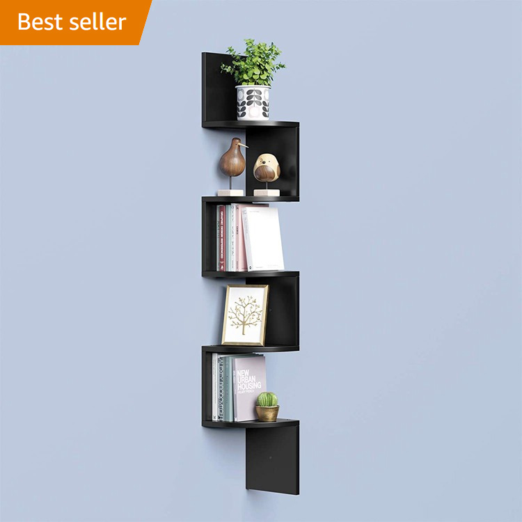 Vasagle Зигзаг Дизайн кухни спальни гостиной 5 уровня черного настенная деревянная витрина ванная комната угловая полка