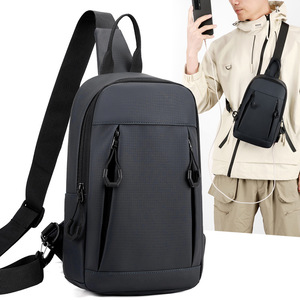 Men's Chest <b>Bag</b> With USB Charging Port Crossbody <b>Bag</b> For Everyday Use Gray <b>Black</b> Green Blue Solid Color Breathable Material - Product Image 1