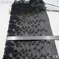 Vente en gros de dentelle élastique noire en maille brodée de 27 cm pour accessoires de lingerie et pyjamas, vente directe de tissus pour vêtements
