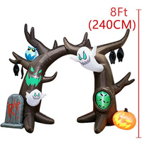 Arche gonflable d'Halloween en acier inoxydable de 2,4 mètres, décoration extérieure avec fantômes, hiboux, tombes, citrouilles, éclairée par LED