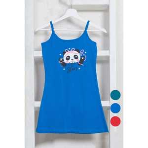 Tunique sans manches pour filles, imprimé panda, 100% coton tricoté, couleurs bleu, rouge et turquoise - Product Image 1