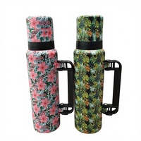 Termo Clásico de Acero Inoxidable 304 de Doble Pared con Aislamiento al Vacío, Diseño Floral Hawaiano, Gran Capacidad, Antiderrames, Libre de BPA