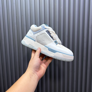 Men's White and Light Blue Chunky Low Top <b>Sneakers</b> with Thick Sole for Streetwear and Casual Daily Wear - Product Image 4