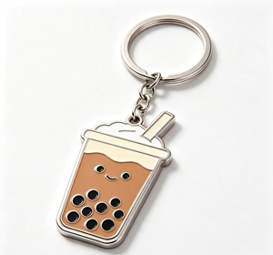 Custom Zinc Alloy Enamel Boba Milk Tea Keychain Metal Key <b>Ring</b> Souvenir Gift - Product Image 1
