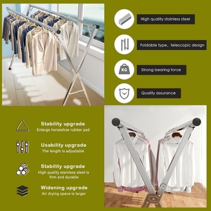 Séchoir à linge pliable en métal – Étendoir rétractable avec pieds antidérapants et barres amovibles pour usage intérieur et extérieur - Product Image 4