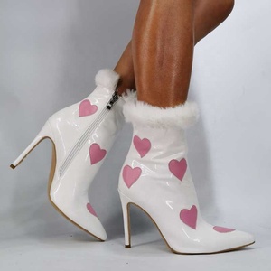 Large Size 43 Smooth Upper Heart-shaped Pattern Short Booties for Women Stiletto <b>Boots</b> Ladies Pointed Toe Warm Fur Top <b>Boots</b> - Product Image 5