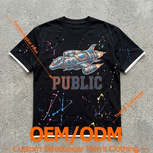 High Quality Manufacturer Custom Casual Streetwear Digital Print Distressed Men's T Shirt <b>Paint</b> Splatt Loose Patchwork T-shirt - Product Image 1
