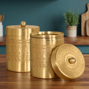 Boîtes à épices en laiton de style marocain avec couvercle, récipients de stockage alimentaire ronds en métal, design gravé, 1 couche - Product Image 3