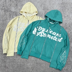 Nueva Sudadera con Capucha Premium de Estilo Urbano, con Hombros Caídos, Cierre de Cremallera, Bordado de Parches Gruesos, Forro de Satén de Algodón, Sudadera Extra Grande con Cierre - Product Image 1