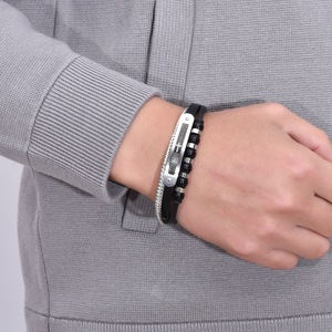 Pulsera de Cuero con Cruz y <span class=keywords><strong>Patrón</strong></span> de la <span class=keywords><strong>Gran</strong></span> Muralla China, de Acero Inoxidable, con Cierre Magnético y Cuentas, Multicapa, para Hombre - Product Image 3