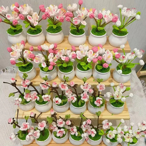 Mini fiore all'uncinetto fatto a mano pianta in vaso lavorato a maglia finti fiori <span class=keywords><strong>di</strong></span> prugna per tavola rustica centrotavola oggetti decorativi - Product Image 2