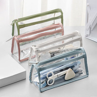 Sac de maquillage personnalisé multifonctionnel en PVC imperméable, grand, portable, durable, avec fermeture éclair transparente, étui à crayons pour la papeterie