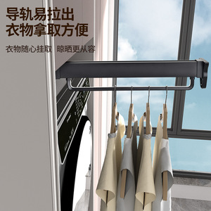 Retractable Clothes <b>Rack</b> Single Bar Wall Mounted Push Pull Type <b>Drying</b> <b>Rack</b> For Wardrobe Clothing Organizer - Product Image 1