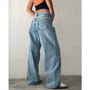 Oferta Caliente: Jeans OEM Personalizables de Tiro Bajo para Mujer, Estilo Casual y Moderno, de Cintura Baja, Lavado, Pierna Ancha, de Mezclilla - Product Image 3