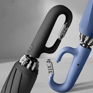 ร่มพับอัตโนมัติ 3 ตอน ผ้าพอนจี โครงอะลูมิเนียมอัลลอยด์ พร้อมรหัสล็อค หูจับแบบคาราไบเนอร์ กันลม กันน้ำ ป้องกันรังสียูวี - Product Image 2