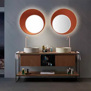 Tocador doble para baño, mueble antiguo de madera maciza, conjunto de tocador con espejo