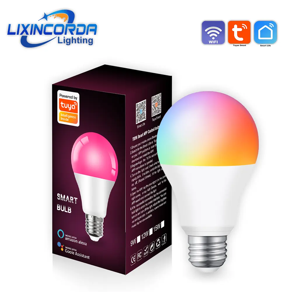 WiFi Smart Light Bulb 12W 15W RGB+White+Warm White E27 LED Bulb Dimmable Alexa Compatible Tuya Smart Life APP Google Assistant