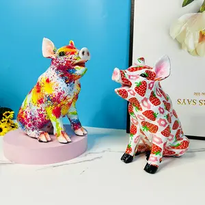 創造的な水移動樹脂工芸品イチゴ豚の装飾品動物の芸術の装飾落書き豚の像