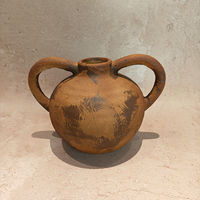 Vase en céramique rustique à double poignée ARM LVG, poterie en grès vieilli style Wabi-Sabi Boho, décoration d'intérieur, récipient floral