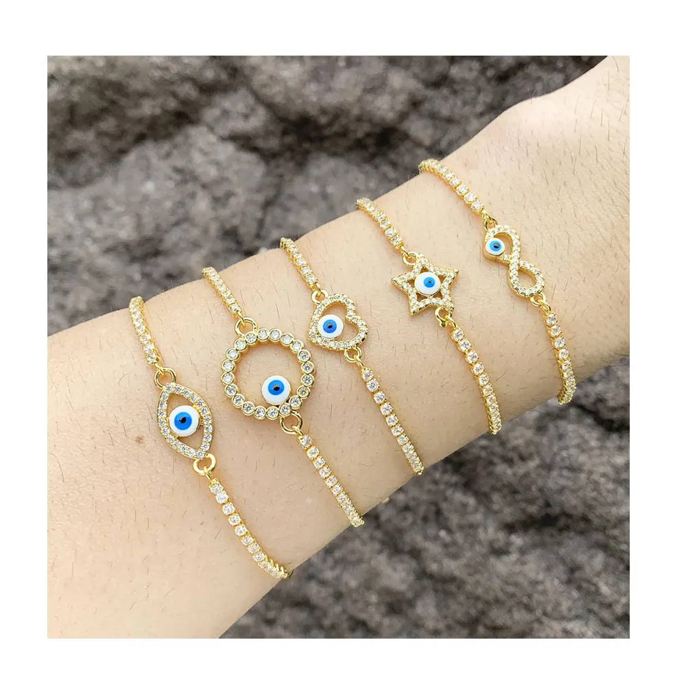 Gold Plated Blue Evil Eye Bracelets Blue Devil Eye Bracelets Copper Friendship Tennis Bracelets