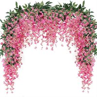 Vente transfrontalière très populaire de guirlande de fleurs artificielles de glycine, bande de plastique, plante, couvre-tuyau, décoration de plafond