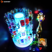 Club de luxe Logo personnalisé Affichage doré Plateau en verre à liqueur éclairé par LED Bouteille Glorifier Rack Holder VIP Shelf