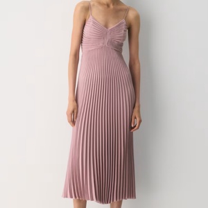 Elegant Pleated Midi Dress Women's <b>Spaghetti</b> <b>Strap</b> Ruched Bust Backless Party Dress - Product Image 1