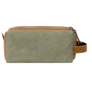 नए फैशनेबल पोर्टेबल हैंडल वर्ग मेकअप बैग बड़ी क्षमता डबल लेयर कैनवास पागल घोड़े की त्वचा भंडारण बैग व्यवसाय के लिए - Product Image 5