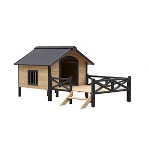 Jaula para Mascotas, Caseta de Madera para Perros de Uso Comercial para Exteriores con Piso Elevado, Villa de Madera Resistente a la Intemperie con Porche - Product Image 5