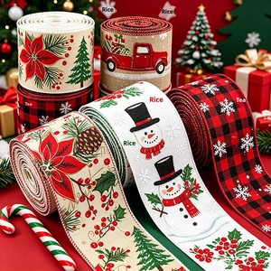 Fita de Natal em Burlap com Estampa de Boneco de Neve para Decoração de Árvore e Embalagem de Presentes - Product Image 1