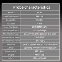 Kit de sondes d'oscilloscope P2060 BNC avec multiplicateur 1X/10X commutable pour pinces – Mesure haute précision fabriquée en Chine continentale