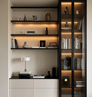 Luxuriöses Wohnzimmer-Glasschrank mit Holzelementen, Moderner TV-Ständer mit Stauraum & LED-Beleuchtung, Wandeinheit