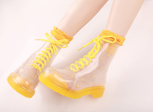 Phụ nữ trong suốt sáng bóng mắt cá chân gót giày mắt cá chân <span class=keywords><strong>pvc</strong></span> mưa khởi động giày cho phụ nữ - Product Image 2