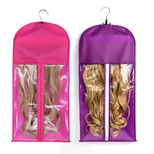 Hair Extension Storage Bag with Hanger Portable Wigs Storage Holder Hairpieces Carrier Case for Store Style Human Hair