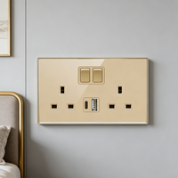 Interrupteurs muraux électroniques pour la maison, prises de courant, Royaume-Uni, 2 gangues, 10A, 250V, panneau en verre trempé