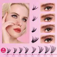 Kit de cils en grappe DIY personnalisés avec logo, courbure D, longueurs mixtes 9-16mm, cils segmentés avec kit dissolvant de colle