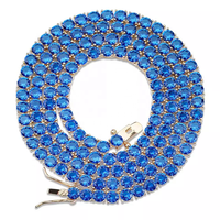 Collier chaîne de tennis à une rangée en laiton Hip Hop et couleur rouge bleu rouge Bling Zircon 4mm