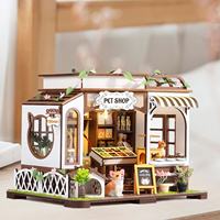 Perlengkapan Furnitur Rumah Boneka Miniatur Kayu Buatan Tangan DIY Puzzle 3D Model Perakitan Mainan dengan Lampu LED untuk Anak-anak
