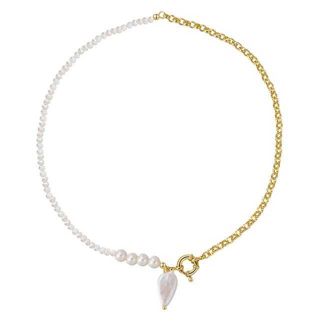 Wholesale 14K Gold Plated Pearl Necklace Jewelry for Women 925 Silver Chain Half Baroque Freshwater Pearls Necklace
