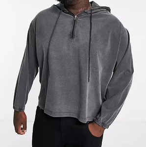 Felpe con Cappuccio da Uomo Oversize con Mezza Zip, Tinta Unita Nera, Tessuto Ecologico Antirughe, Vendita all'Ingrosso - Product Image 4