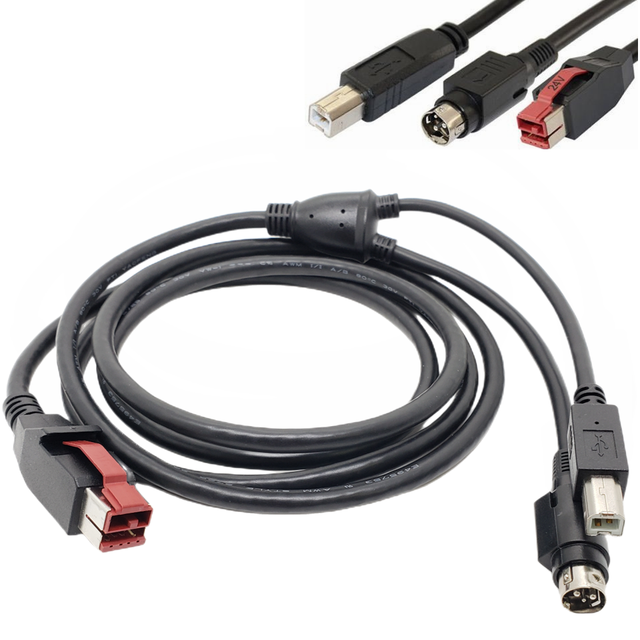 1.8M 3 M 24V Powered USB to SR Power Mini DIN 3P L+USB B/M B M "Y" Hoslden Male POS Printer Barcode Scanner Data Cable
