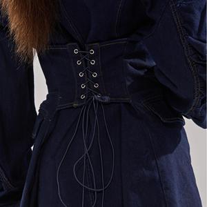 <span class=keywords><strong>Abbigliamento</strong></span> da donna all'ingrosso Custom Chic lunghe maniche lombate girocollo stretto in vita Mini abiti Casual in Denim con lavaggio scuro - Product Image 6