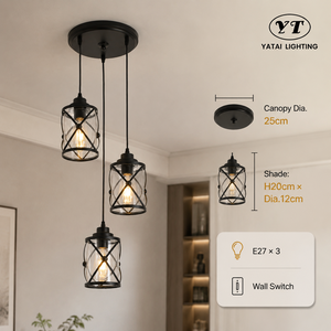 Luminaire suspendu moderne en verre avec cadre en fer noir E27, trois ampoules, pour salle à manger, maison, restaurant, plafond - Product Image 4